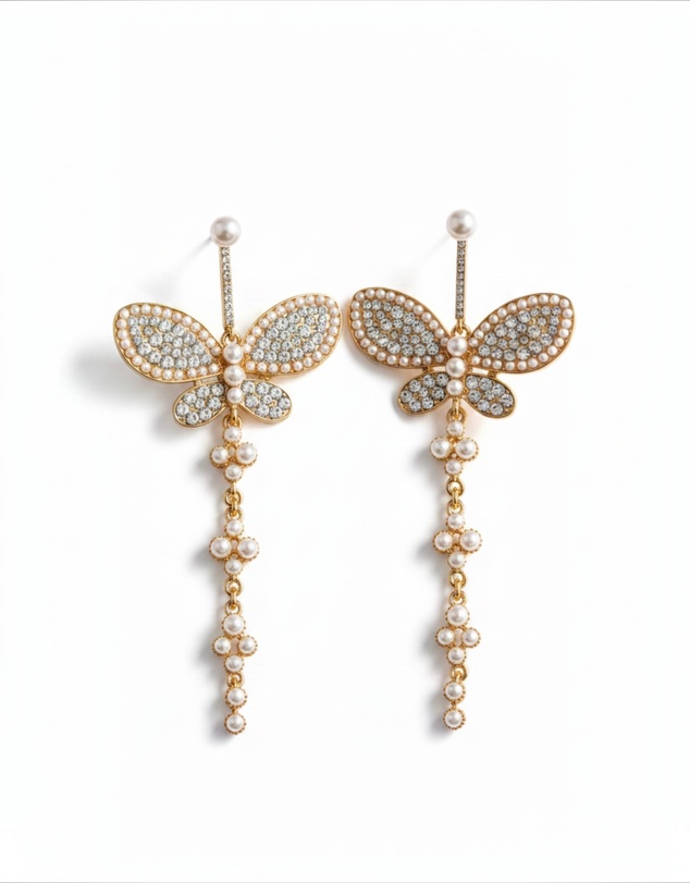 Mossée - Elara Pearl Butterfly Tassel Earrings