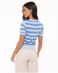 Petal & Pup - Joss Cropped Knitted Tee - Blue Stripe