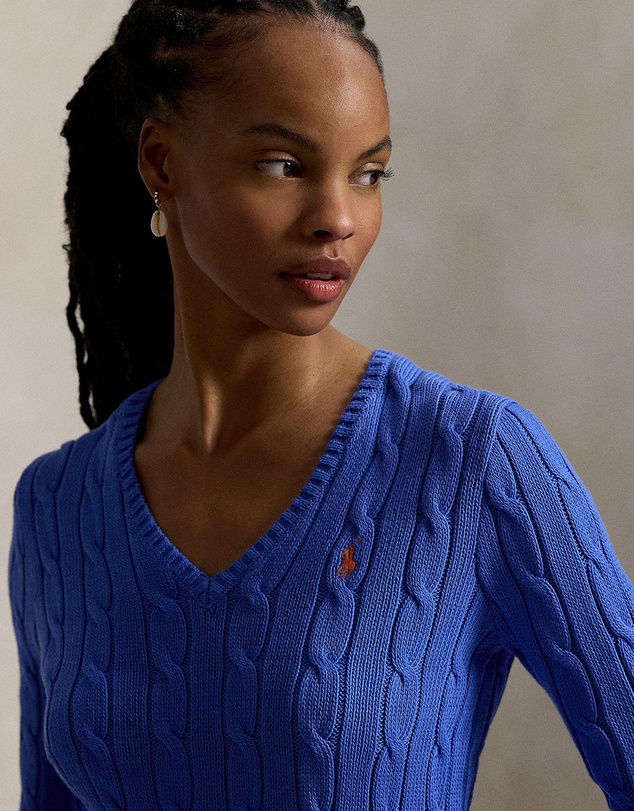 Polo Ralph Lauren - Cable-Knit Cotton V-Neck Sweater - The ICONIC Exclusive