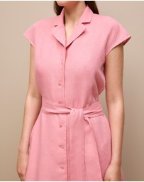 Trenery - Linen Cap Sleeve Shirt Dress in Pink Peony