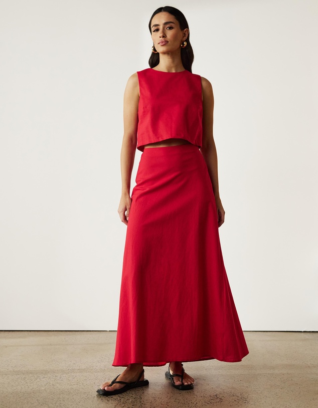 Atmos&Here - Celina Linen Blend Midi Skirt