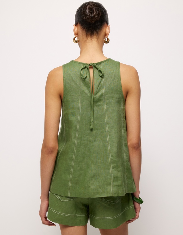 AERE - Contrast Stitch Linen Top