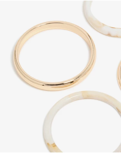 Lovisa - Gold & White Acrylic Marble Thin Bangles 4-Pack