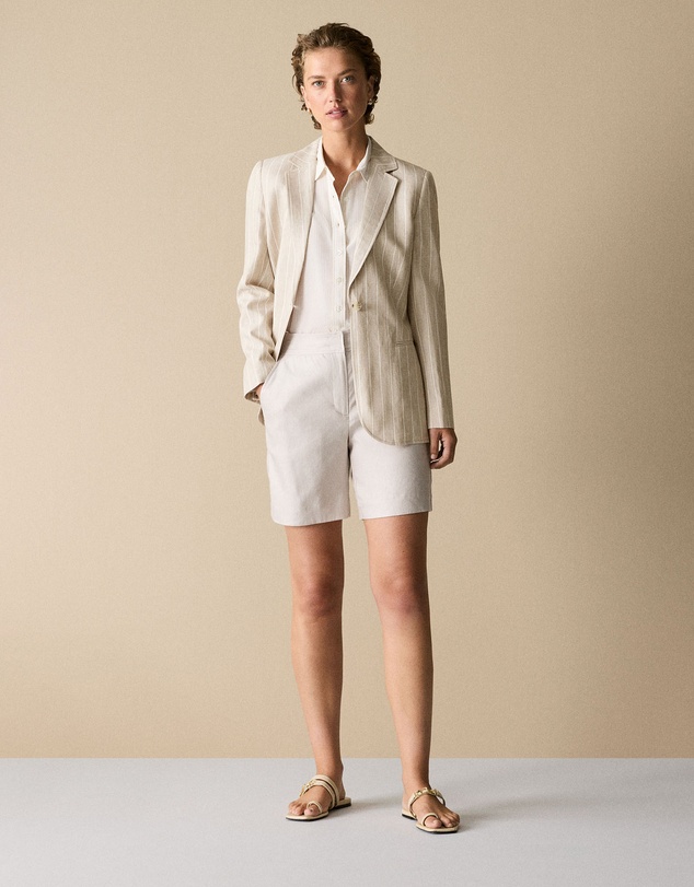 Trenery - Yarn Dyed Stretch Linen Blend Longline Short in Flax