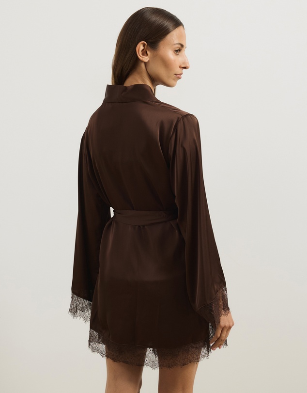 Atmos&Here - Pearl Lace Trim Satin Robe
