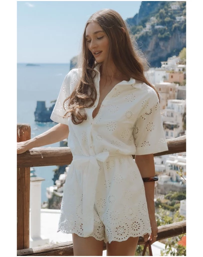Petal & Pup - Jamie Tie Front Playsuit - White Broderie