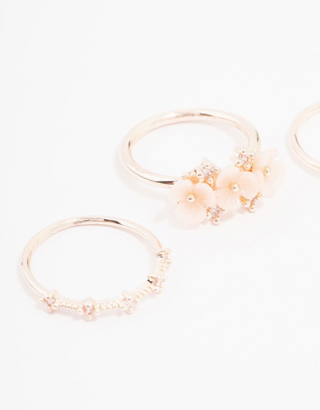 Lovisa - Rose Gold Plated Triple Flower Stacking Ring Pack