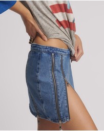 ONE TEASPOON - Zip Mid Waist Micro Mini Denim Skirt - Blue Estate