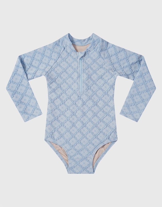 Aqua Blu Kids - Stepping Stones Blue Long Sleeve One Piece - Babies