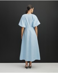 AERE - Imogen Linen Puff Sleeve Midi Dress