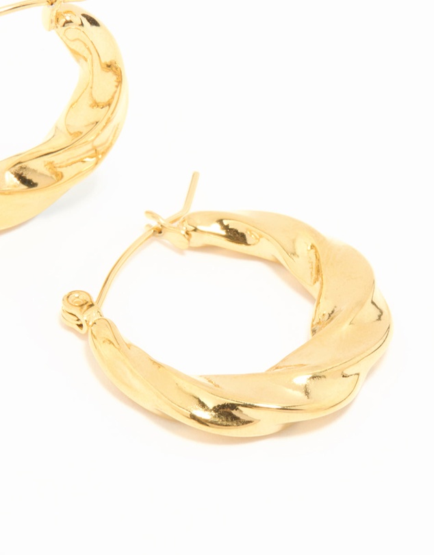 Lovisa - Waterproof Gold Plated Stainless Steel Twisted Medium Hoop Earrings
