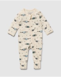 Wilson & Frenchy - Woolly Whales Organic Zipsuit With Feet - Babies