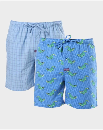 Mitch Dowd - Mitchdowd Mens Sunny Crocodile and Squares 2 Pack Sleep Shorts
