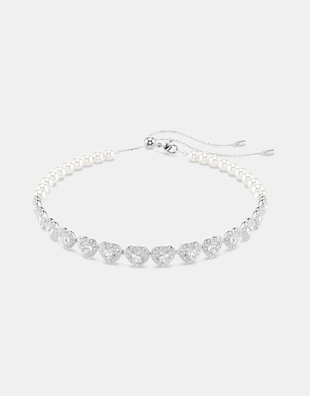Swarovski - Ariana Grande x Swarovski Tennis choker, Mixed cuts, Heart, White, Rhodium plated