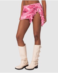 EDIKTED - Wanda Printed Mesh Ruffled Mini Skirt