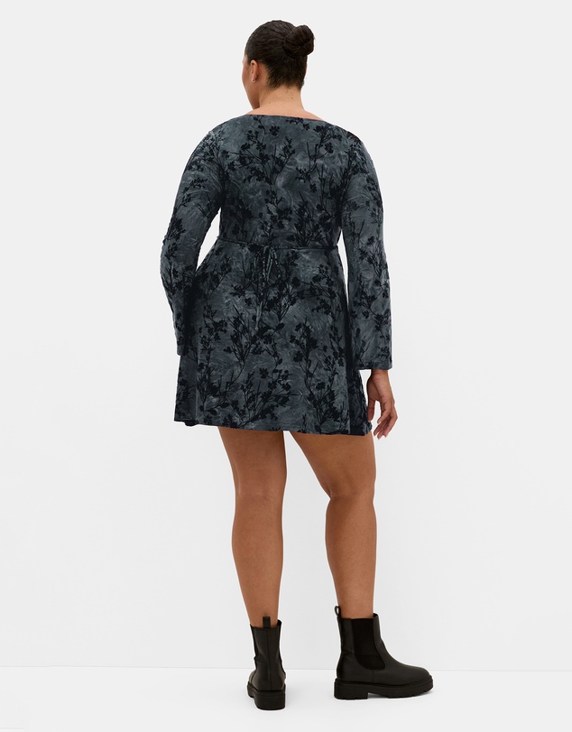City Chic - Plus size Devore Flock Print Mini Dress - smoke