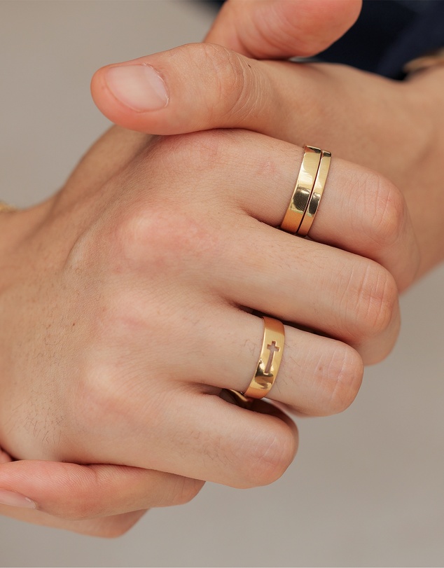 Kuzzoi - ICONIC EXCLUSIVE - Polished Band Ring Set in Gold-Plated 925 Sterling Silver