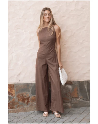 Petal & Pup - Ophilia Open Back Jumpsuit - Dark Brown