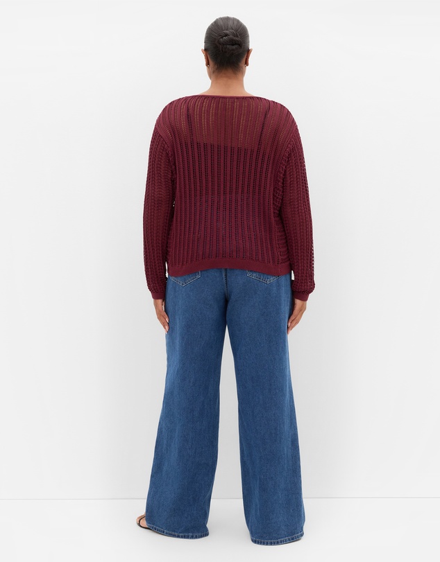 City Chic - Plus size Crochet Slouch Top - berry