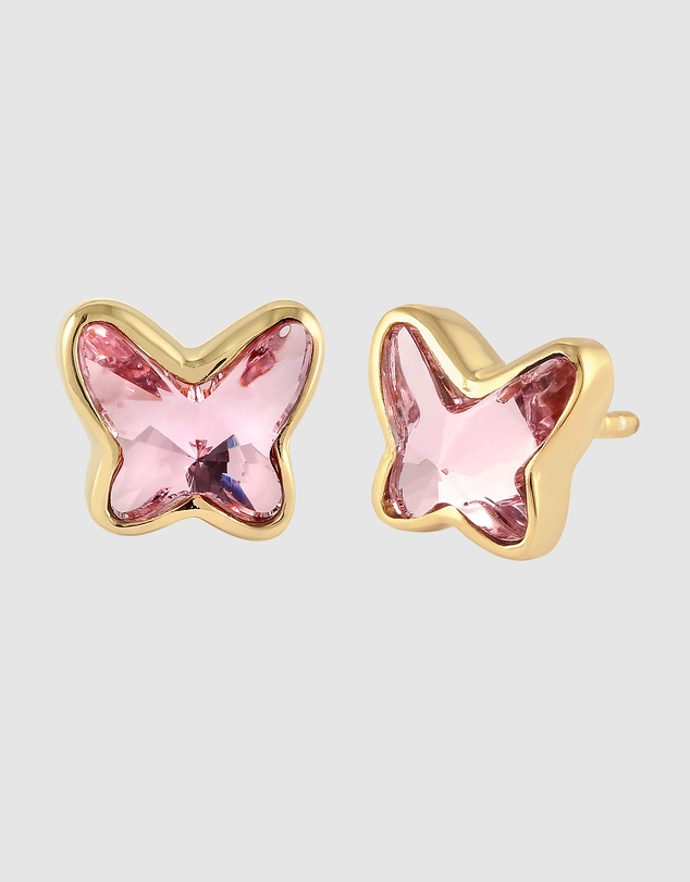 Elli Jewelry - Crystal Butterfly Stud Earrings in Gold-Plated 925 Silver
