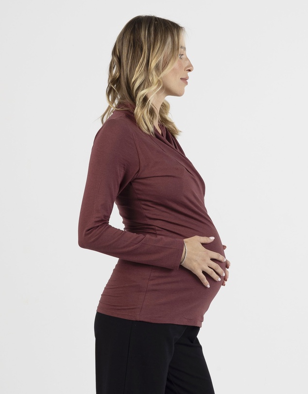 Angel Maternity - Maternity V-Neck Cross-Over Bamboo Long Sleeve Top