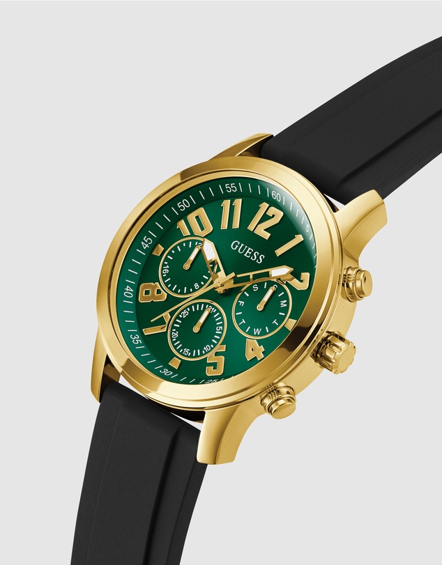 GUESS - Parker Gold 44mm Green Dial Black Silicone Strap