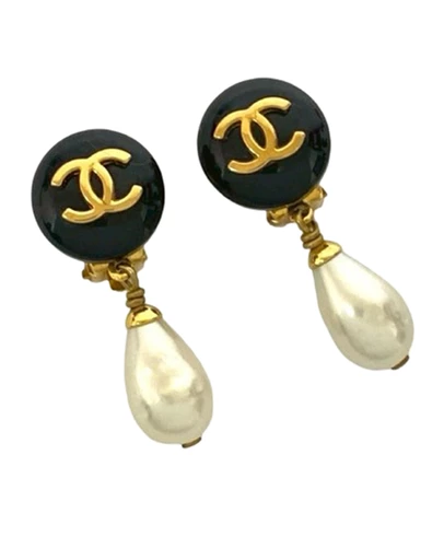 Pre-Loved by Azura Reborn - Pre-Loved CC Gold Plated Resin and Faux Pearl Drop Clip On Earrings
