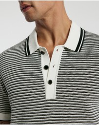 Calibre - Textured Stripe Knit Polo Grey