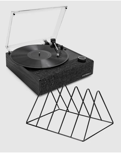 Victrola - Victrola Eastwood II Turntable - Black + Gadhouse Vinyl Rack Bundle - Black