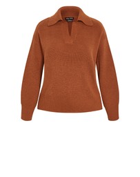 City Chic - Plus size Star Alley Collared Jumper - copper