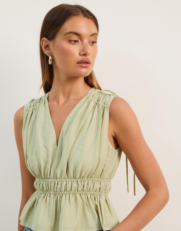 Atmos&Here - Ray Linen Blend Sleeveless Gathered Top