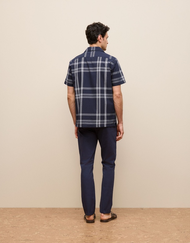 Trenery - Seersucker Check Camp Shirt in Navy