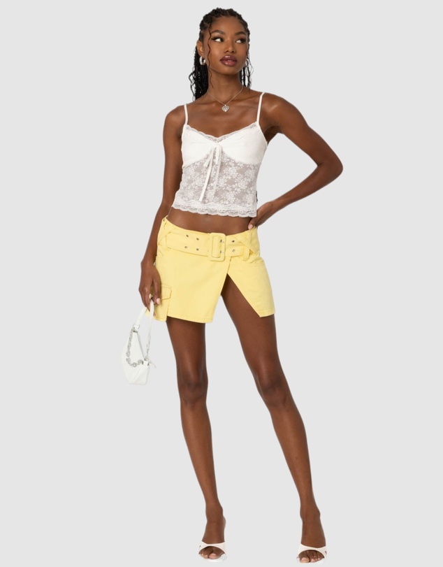 EDIKTED - Belted Denim Wrap Mini Skirt