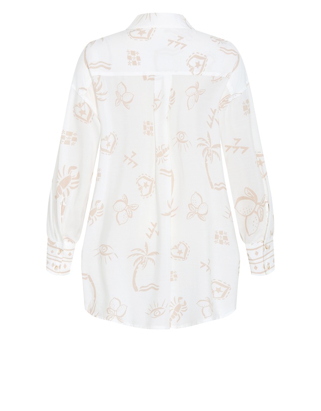 City Chic - Plus size Alessia Border Print Shirt - ivory