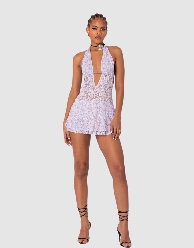 EDIKTED - Danny Open Back Sheer Lace Mini Dress