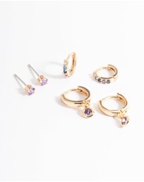 Lovisa - Gold Lilac Stud & Huggie Earrings Pack