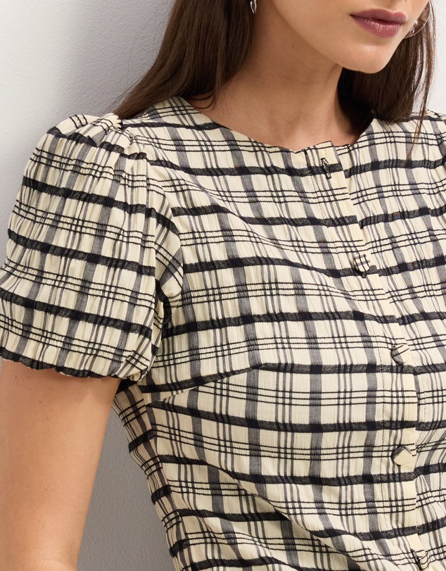 The Fated - Adela Check Puff Sleeve Top