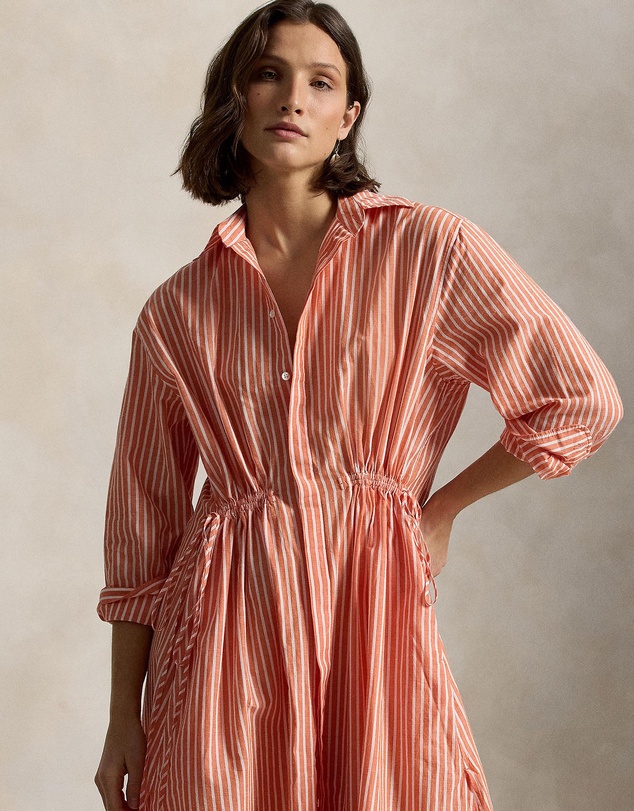 Polo Ralph Lauren - Striped Cotton-Linen Drawcord Shirt Dress