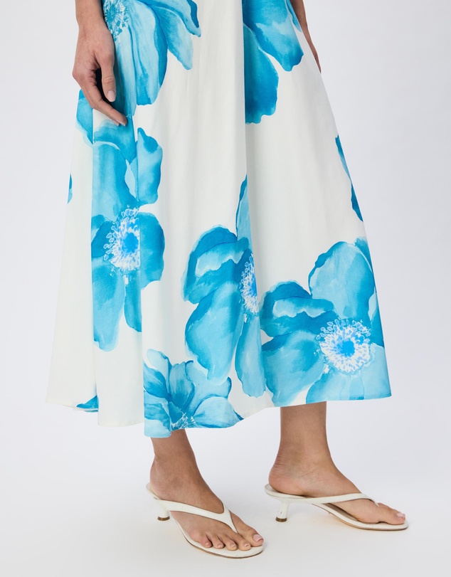 Tussah - Chiara Linen Blend Floral Print Twist Front Puff Sleeve Midi Dress