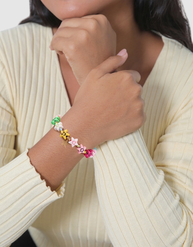 Elli Jewelry - Bracelet Smiling Face Star Colourful with Crystal 925 Sterling Silver Gold Plated