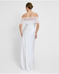 Six Stories - Bardot Detail Pearl Satin Midaxi Dress