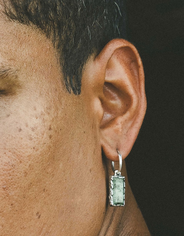 Haze & Glory - ICONIC EXCLUSIVE - African Turquoise Single Hoop Earring in Oxidised 925 Silver