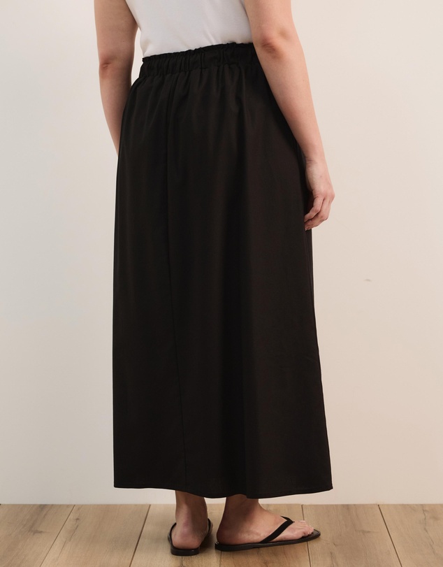 Atmos&Here Curvy - Amber Cotton Linen Blend Waist Tie A-Line Midi Skirt