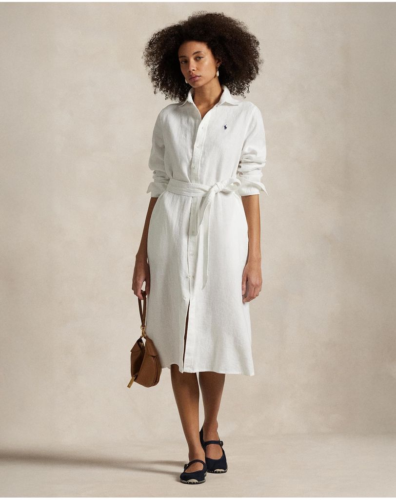 ralph lauren belted linen dress Lauren Ralph Lauren Belted Linen Midi Shirt Dress | Yellow