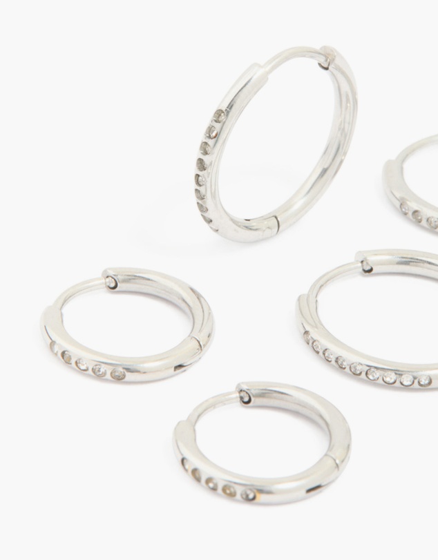 Lovisa - Waterproof Stainless Steel Cubic Zirconia Clicker Hoop Earring Pack