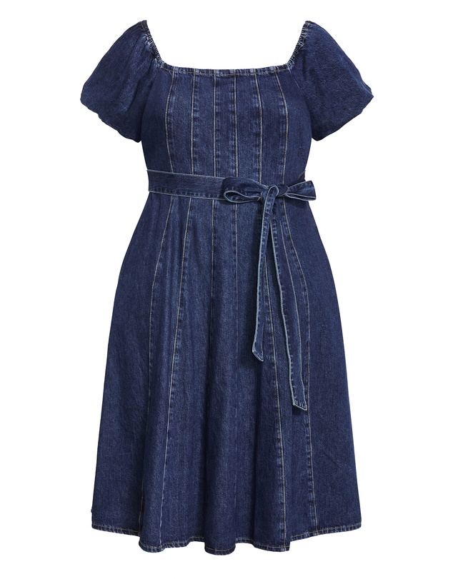 City Chic - Plus size Lulu Short Sleeve Denim Midi Dress - dark wash