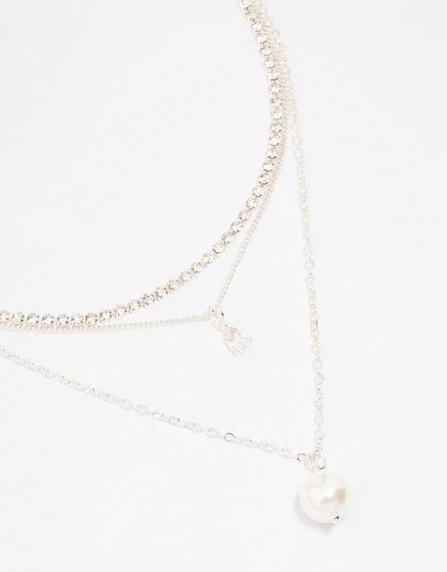 Lovisa - Silver Plated Cupchain Pear & Pearl Necklace