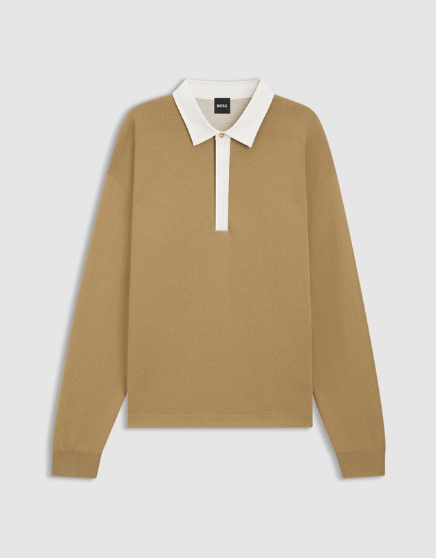 BOSS - Contrast-Collar Sweater in Cotton and Virgin Wool