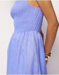 AERE - Olie Shirred Linen Midi Dress