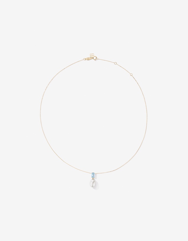 Michael Hill - Aquamarine and Cultured Freshwater Pearl Drop Necklace in 10kt Yellow Gold